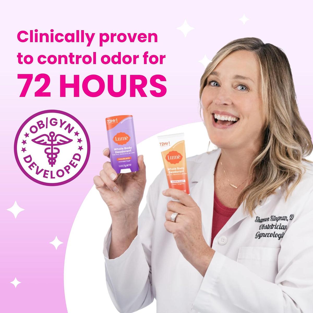 Lume Whole Body Deodorant - Smooth Solid Stick - 72 Hour Odor Control - Aluminum Free. Baking Soda Free and Skin Safe - 2.6 Ounce (Pack of 2) (Unscented)